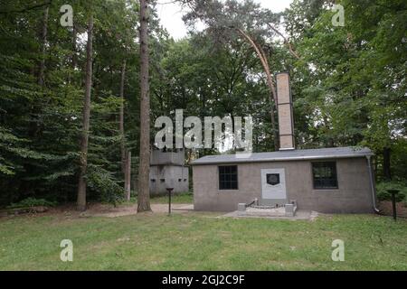 Kedzierzyn-Kozle, Pologne - le camp de travail forcé de Blechhammer était l'un des plus grands sous-camps d'Auschwitz. SS protège l'avant-poste et le crématorium. Banque D'Images