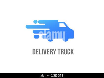 Logo de livraison bleu, camion avec ailes, emblème et concept Icon Illustration de Vecteur