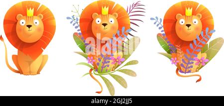 African Baby Lion King dans la nature pour enfants Design Illustration de Vecteur