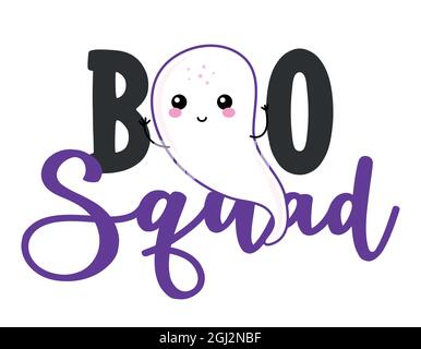 Boo Squad - T-shirt Halloween, motif étiquettes lettrage. Joli badge. Emblème isolé dessiné à la main avec citation. Affiche ou logo de fête d'Halloween. Réservation de rebut Illustration de Vecteur