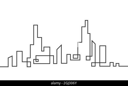 la silhouette d'une ville abstraite est une ligne continue. Un paysage urbain moderne fait d'une ligne pleine. Le paysage d'une ville moderne dans une ligne continue. FL Illustration de Vecteur