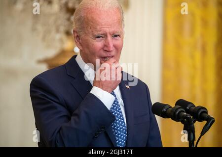 Washington, États-Unis. 08 septembre 2021. LE président AMÉRICAIN Joe Biden a prononcé des remarques en l'honneur des syndicats lors d'un événement à la salle est de la Maison Blanche à Washington, DC, USA, le 08 septembre 2021. Credit: SIPA USA/Alay Live News Banque D'Images