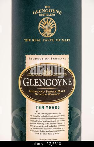 Boîte de whisky écossais SINGLE malt GLENGOYNE âgé de 10 ans Banque D'Images