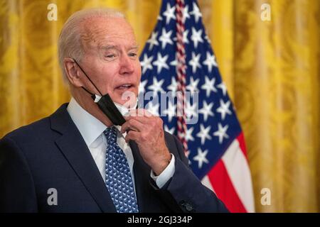 Washington, États-Unis. 08 septembre 2021. LE président AMÉRICAIN Joe Biden prononce des remarques en l'honneur des syndicats lors d'un événement à la salle est de la Maison Blanche à Washington, DC, USA, le 08 septembre 2021. Credit: SIPA USA/Alay Live News Banque D'Images