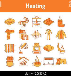 Icônes de ligne de couleur de chauffage définies. Pictogrammes pour la page Web, l'application mobile, la promotion. Élément de conception UI UX GUI. Contour modifiable. Illustration de Vecteur