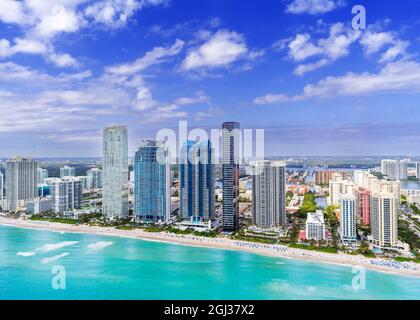 Hélicoptère vue aérienne Miami City, sud de la Floride, États-Unis Banque D'Images