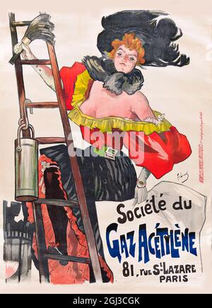 Cliquez sur Vintage French Acetylène Lamp Company poster - Poster gluer burlesque girl, 1890 Banque D'Images