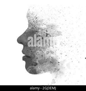 Peinture. Portrait créatif d'une femme combiné à une peinture expressive Banque D'Images