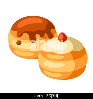 Illustration des beignets. Bonne icône de vacances Hanukkah dans un style de dessin animé. Illustration de Vecteur