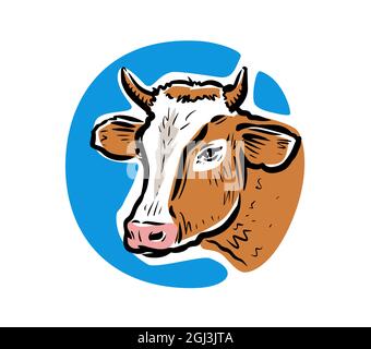 Joli logo de dessin animé de vache. Concept de ferme laitière. Illustration vectorielle Illustration de Vecteur