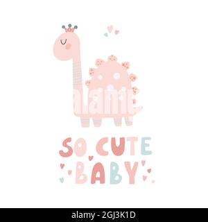 Adorable dinosaure avec texte graphique - So cute bébé, drôle dino dessins. Scénario drôle de lettrage citation avec dino Icon, dessin scandinave à la main illustrati Illustration de Vecteur