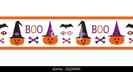 Halloween – bordure vectorielle sans couture à motif citrouille effrayante Illustration de Vecteur