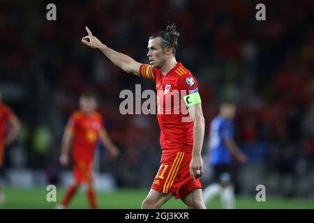 Cardiff, Royaume-Uni. 08 septembre 2021. Gareth Bale du pays de Galles regarde dessus. Qualification à la coupe du monde de la FIFA, groupe E, pays de Galles v Estonie au stade de Cardiff, dans le sud du pays de Galles, le mercredi 8 septembre 2021. Usage éditorial seulement. photo par Andrew Orchard/Andrew Orchard sports Photography/Alay Live News crédit: Andrew Orchard sports Photography/Alay Live News Banque D'Images