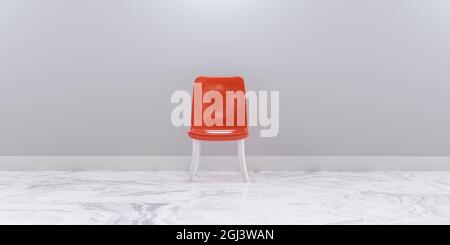 salle d'attente une chaise rouge avec sol en marbre blanc et arrière-plan de mur blanc rendu 3d illustration Banque D'Images