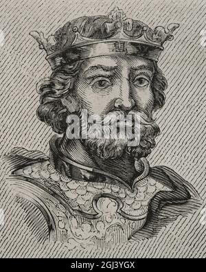 Aurelius des Asturies (c. 740-774). Roi des Asturies (768-774). Portrait. Gravure. Las Glorias Nacionales. Volume II, édition Madrid-Barcelone, 1853. Banque D'Images