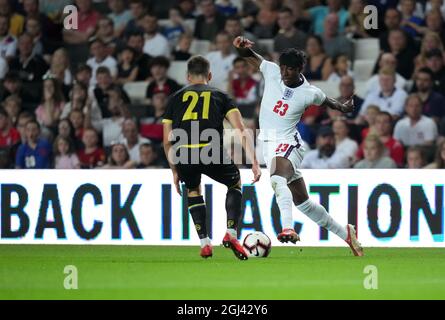Milton Keynes, Royaume-Uni. 07septembre 2021. Noni Madueke (PSV Eindhoven) d'Angleterre U21 lors du match international de qualification Euro 2023 entre l'Angleterre U21 et le Kosovo U21 au stade:mk, Milton Keynes, Angleterre, le 7 septembre 2021. Photo d'Andy Rowland. Crédit : Prime Media Images/Alamy Live News Banque D'Images