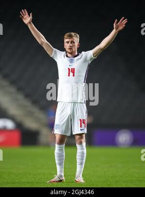 Milton Keynes, Royaume-Uni. 07septembre 2021. Tommy Doyle (Manchester City) d'Angleterre U21 lors du match international de qualification Euro 2023 entre l'Angleterre U21 et le Kosovo U21 au stade:mk, Milton Keynes, Angleterre, le 7 septembre 2021. Photo d'Andy Rowland. Crédit : Prime Media Images/Alamy Live News Banque D'Images