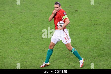 BUDAPEST, HONGRIE - SEPTEMBRE 08 : Adam Szalai, de Hongrie, célèbre son but lors du match de qualification de la coupe du monde de la FIFA 2022 entre la Hongrie et l'Andorre au stade de Puskas, le 08 septembre 2021 à Budapest, Hongrie. Alamy Live News/Gabriella Barbara crédit: Gabriella Barbara/Alamy Live News Banque D'Images