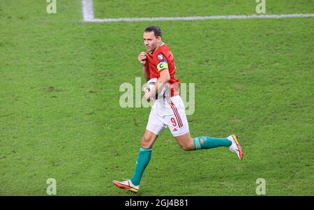 BUDAPEST, HONGRIE - SEPTEMBRE 08 : Adam Szalai, de Hongrie, célèbre son but lors du match de qualification de la coupe du monde de la FIFA 2022 entre la Hongrie et l'Andorre au stade de Puskas, le 08 septembre 2021 à Budapest, Hongrie. Alamy Live News/Gabriella Barbara crédit: Gabriella Barbara/Alamy Live News Banque D'Images