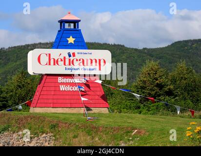 Chéticamp accueille le phare à Cabot Trail, Nouvelle-Écosse, Canad Banque D'Images