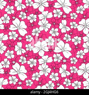 Motif de fleurs blanches sur fond rose. Illustration vectorielle. Illustration de Vecteur