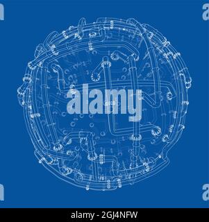 Tuyaux avec brides autour d'une grande sphère. Vecteur Illustration de Vecteur