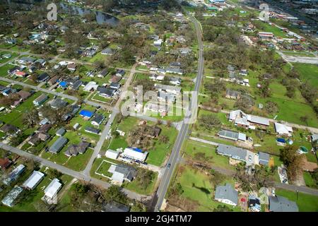 Une vue aérienne des dommages près de Laplace, Louisiane, laissé par l'ouragan Ida le 1er septembre 2021. Le U.S. Army corps of Engineers effectue des évaluations aériennes afin de mieux comprendre la taille et la portée des dommages et de déterminer les exigences en matière d'intervention de la mission. (É.-U. Photo de l'armée par le Maj Grace Geiger) Banque D'Images