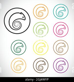 Images vectorielles de caméléon dans un cercle sur fond blanc. Illustration vectorielle superposée facile à modifier. Animaux sauvages. Illustration de Vecteur