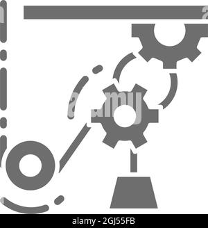 Mécanisme de levage, ligne de travail, grue industrielle icône grise. Illustration de Vecteur