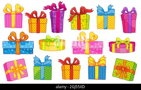 Ensemble de boîtes-cadeaux avec rubans. Grand gagnant, grande vente, Vendredi fou, cadeaux de Noël Illustration de Vecteur