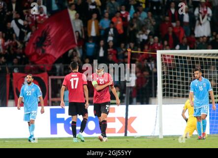 Odise Roshi (Albanie) lors des qualifications de la coupe du monde de la Fifa , Qatar 2022, match de football entre les équipes nationales d'Albanie et de Saint-Marin sur Septem Banque D'Images