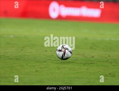 Elbasan, Albanie. 08 septembre 2021. Ballon de match lors des qualifications de la coupe du monde de la Fifa, Qatar 2022, match de football entre les équipes nationales de l'Albanie et de Saint-Marin le 08 septembre 2021 à l'Elbasan Arena - Albanie - photo Nderim Kaceli crédit: Agence de photo indépendante/Alamy Live News Banque D'Images