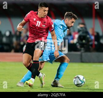 Elbasan, Albanie. 08 septembre 2021. Myrto Uzuni (Albanie) lors des qualifications de la coupe du monde de la Fifa, Qatar 2022, match de football entre les équipes nationales d'Albanie et de Saint-Marin le 08 septembre 2021 à l'Elbasan Arena - Albanie - photo Nderim Kaceli crédit: Agence de photo indépendante/Alamy Live News Banque D'Images