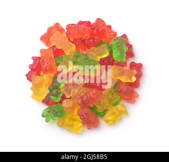 Vue de dessus des ours colorés délicieux isolés sur blanc Banque D'Images