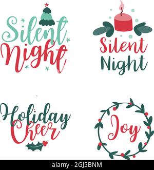 Lot de quatre logotypes ou insignes de Noël. Joli arbre de Noël à motif caricature. Vecteur Illustration de Vecteur