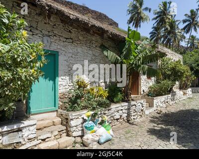 Rua Banana avec des maisons traditionnelles datant de la fondation de la ville au XVe siècle. Cidade Velha, centre historique de Ribeira Grande (UNESC Banque D'Images