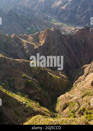 Vue de Delgadim vers la vallée de Ribeira Grande. Île Santo Antao, Cap-Vert Banque D'Images