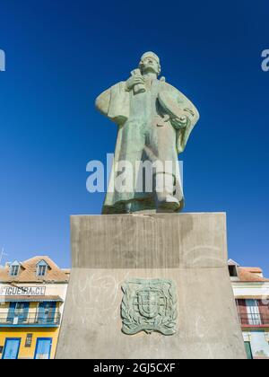 Statue de Diogo Afonso, découvreur de Sao Vicente. Ville Mindelo, un port maritime sur l'île de Sao Vicente, Cap-Vert. Afrique Banque D'Images