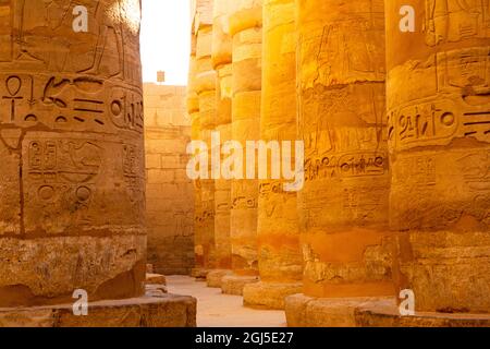 Égypte. Le grand hall Hypostyle situé dans le temple de Karnak comprend un vaste mélange de temples, chapelles, pylônes et autres bâtiments anciens de l'E Banque D'Images