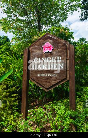 Panneau d'entrée au Ginger Garden, aux jardins botaniques de Singapour, à Singapour. Banque D'Images