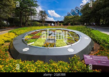 L'horloge florale de Gardens by the Bay, Singapour. Banque D'Images