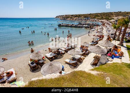 Plage à Cesme, Izmir, Turquie. Banque D'Images