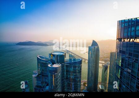 BUSAN, CORÉE DU SUD - 26 juillet 2014 : un sommet des tours Zenith à Busan, Corée du Sud Banque D'Images