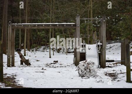 Terrain de jeu couvert de neige déserte en hiver Banque D'Images