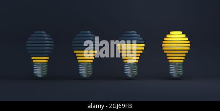 concept d'idée avec ampoules sur fond bleu, rendu 3d Banque D'Images