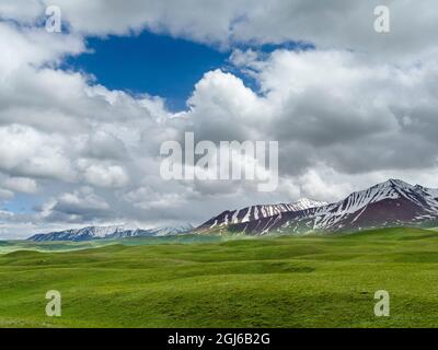 Vallée d'Alaj en face de la chaîne de montagnes Trans-Alay dans les montagnes de Pamir. Asie centrale, Kirghizistan Banque D'Images