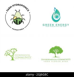 Ferme hydroponique ladybird arbre gens écologie logo design Illustration de Vecteur