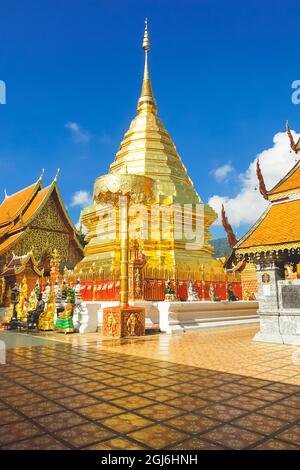 La pagode Phra de renommée mondiale que Doi Suthep dans la province de Chiang Mai, en Thaïlande. Banque D'Images