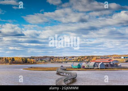 Canada, Nouveau-Brunswick, détroit de Northumberland, Bouctouche. Le pays de la Sagouine, village historique acadien reconstruit en bord de mer. Banque D'Images