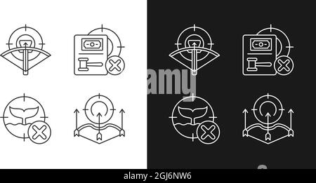 Dispositions et restrictions relatives à la chasse icônes linéaires définies pour les modes sombre et clair Illustration de Vecteur